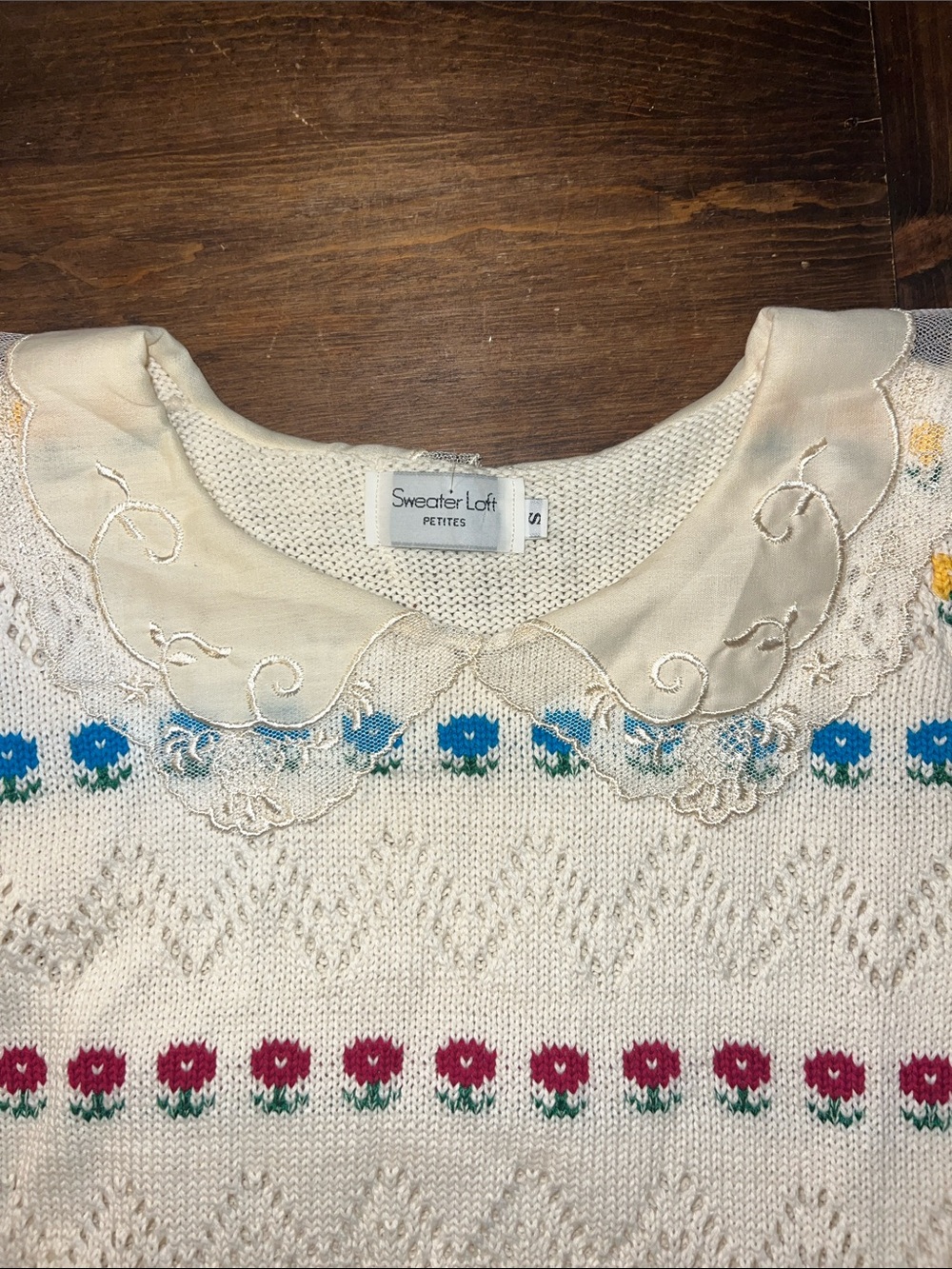 Vintage 80s/90s Sweater Loft Pointelle Sweater- zig zag & floral! SWEET! - Picture 10 of 11